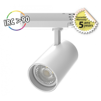 Spot LED sur Rail Blanc 45W 3000K 15° IRC90 - Garantie 5 ans